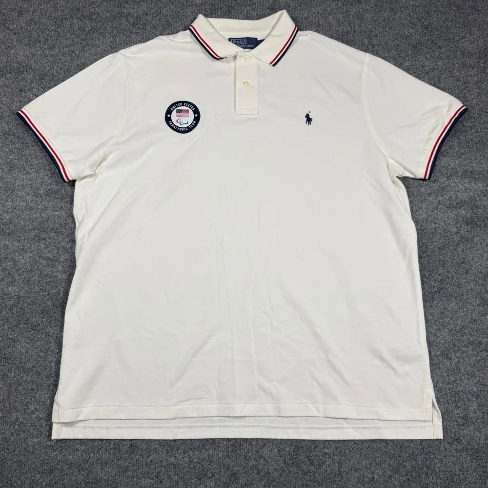 Polo Ralph Lauren Team USA Paralympic Polo Mens XXL White Cotton Pique EUC